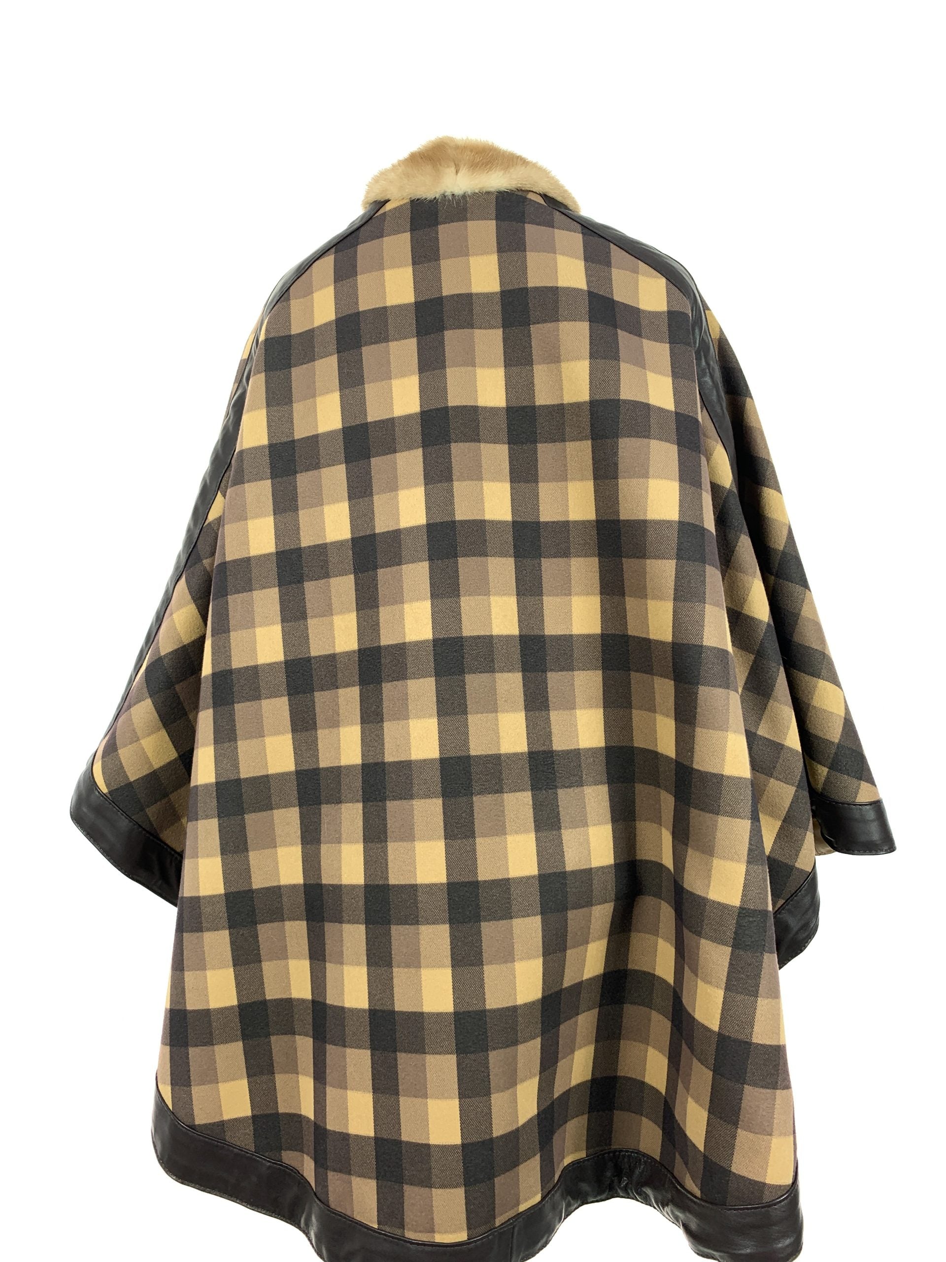 Tartan Brown block reversible with palomino mink trim