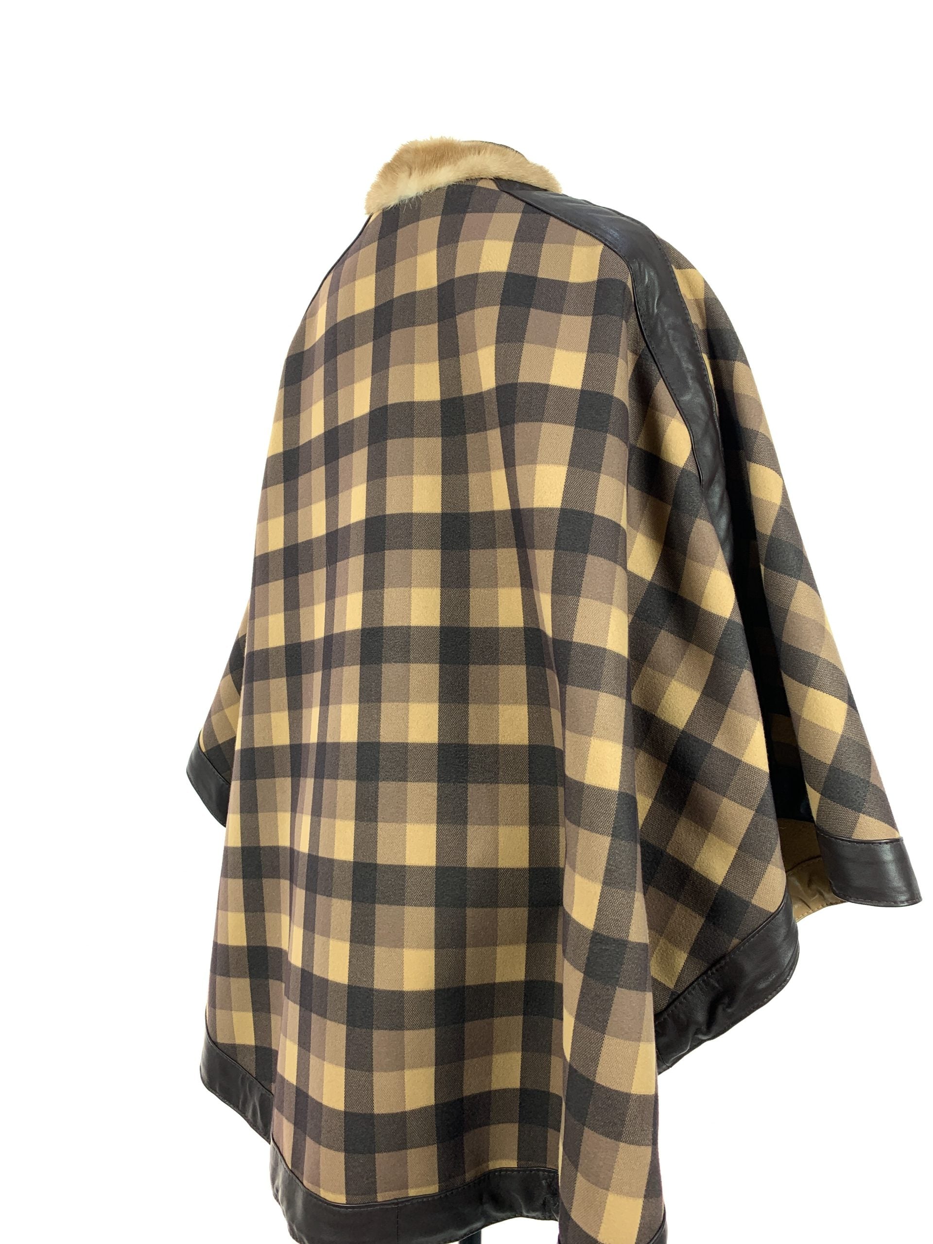 Tartan Brown block reversible with palomino mink trim