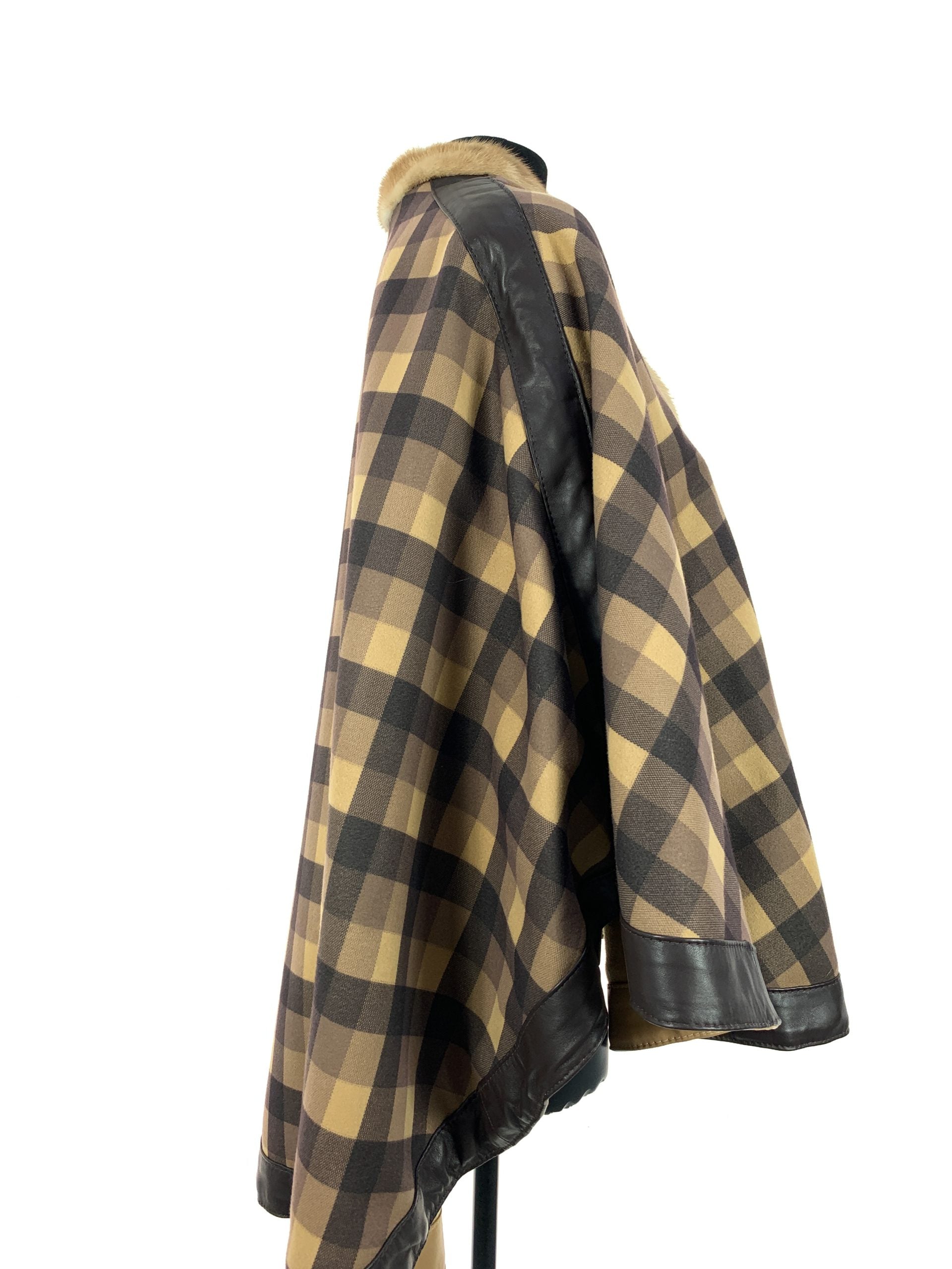 Tartan Brown block reversible with palomino mink trim