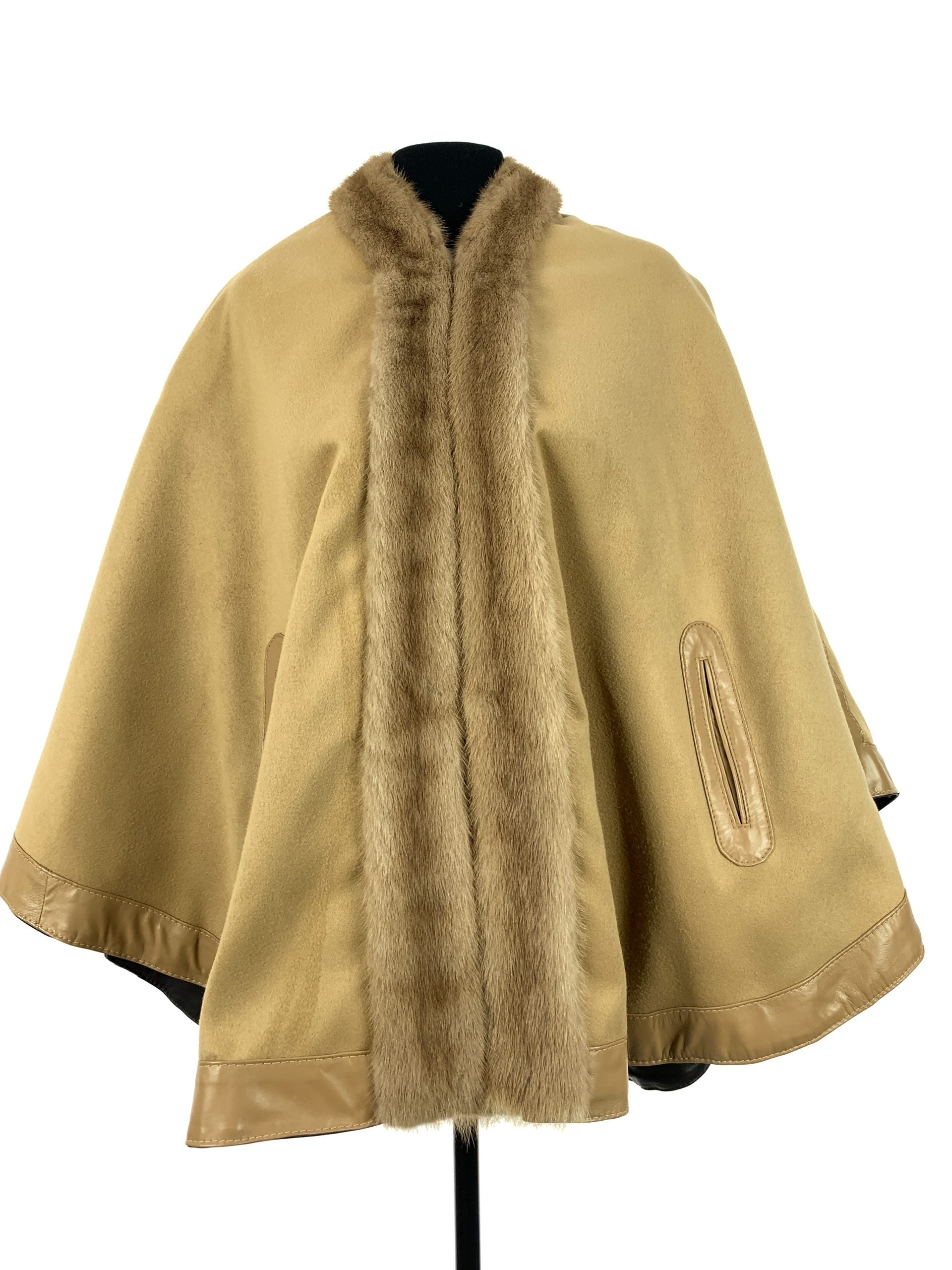 Tartan Brown block reversible with palomino mink trim