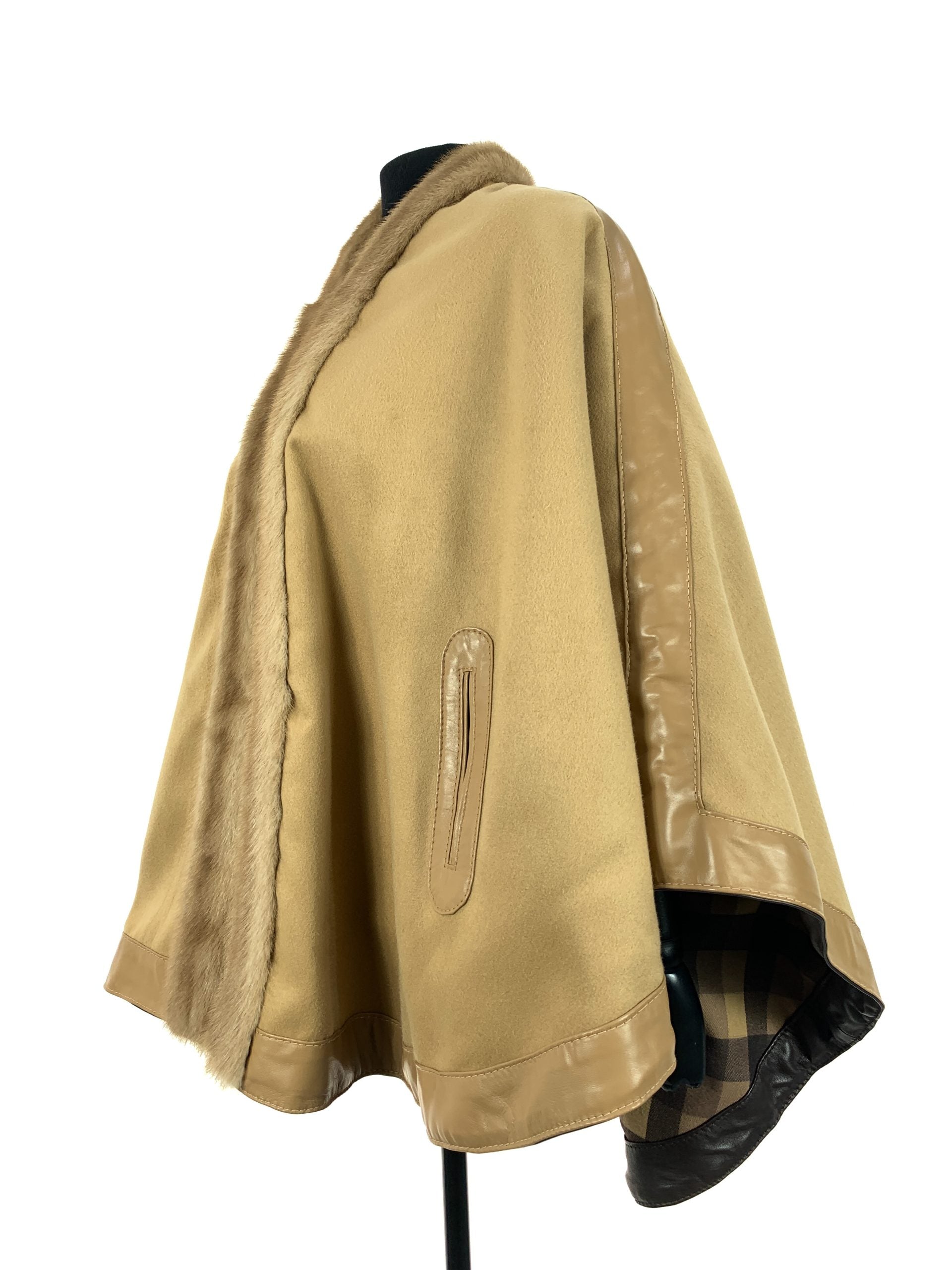 Tartan Brown block reversible with palomino mink trim