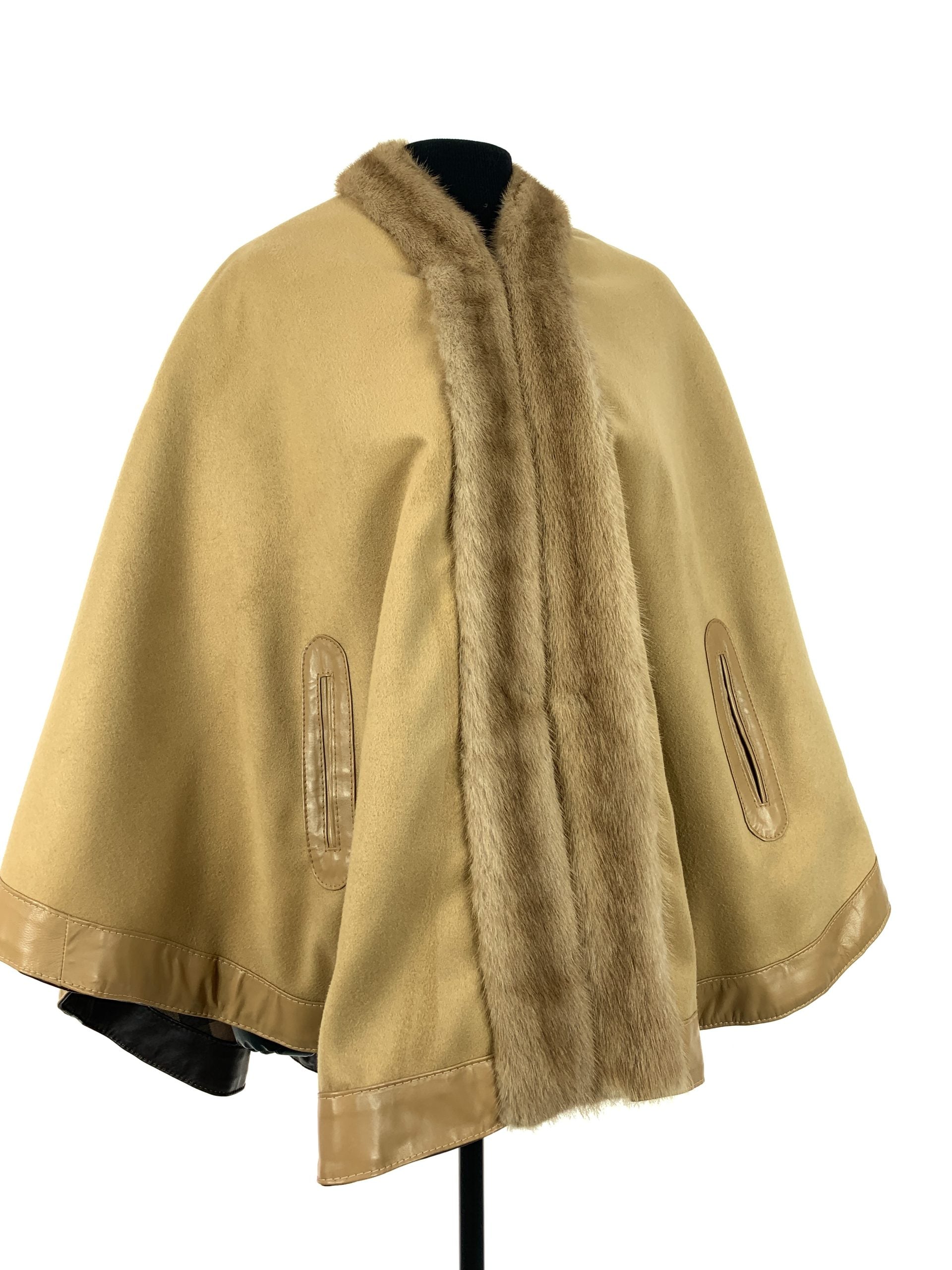 Tartan Brown block reversible with palomino mink trim