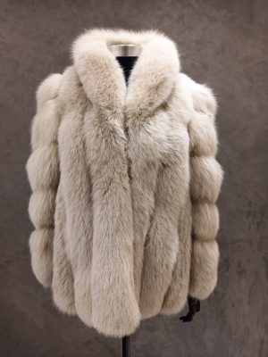 One Grey Shadow White Fox Jacket With Leather Inserts