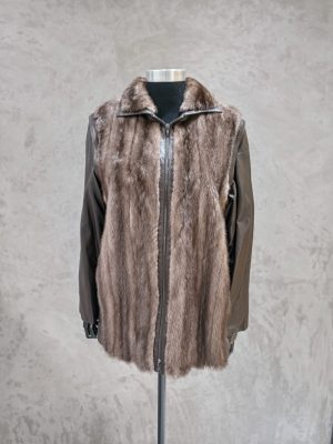 Gunmetal Mink Jacket with detachable leather sleeves